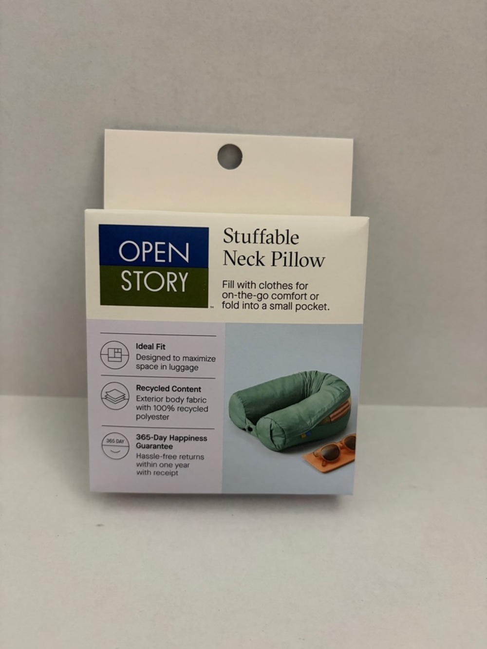 Open Story Stuffable Neck Pillow — Sage Green Travel Support
